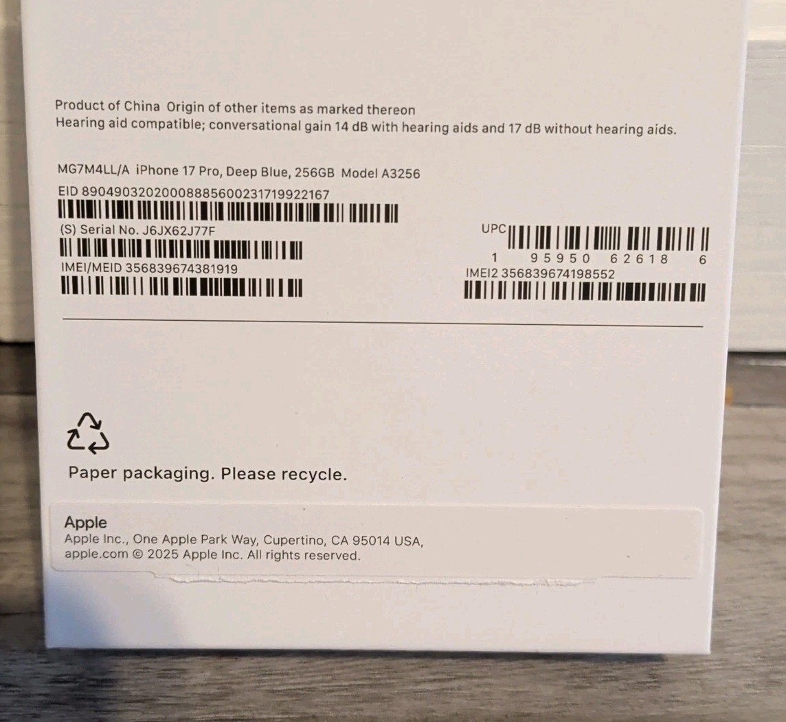 Apple iPhone 17 PRO Deep Blue EMPTY BOX ONLY 256GB A3256 w/ Inserts