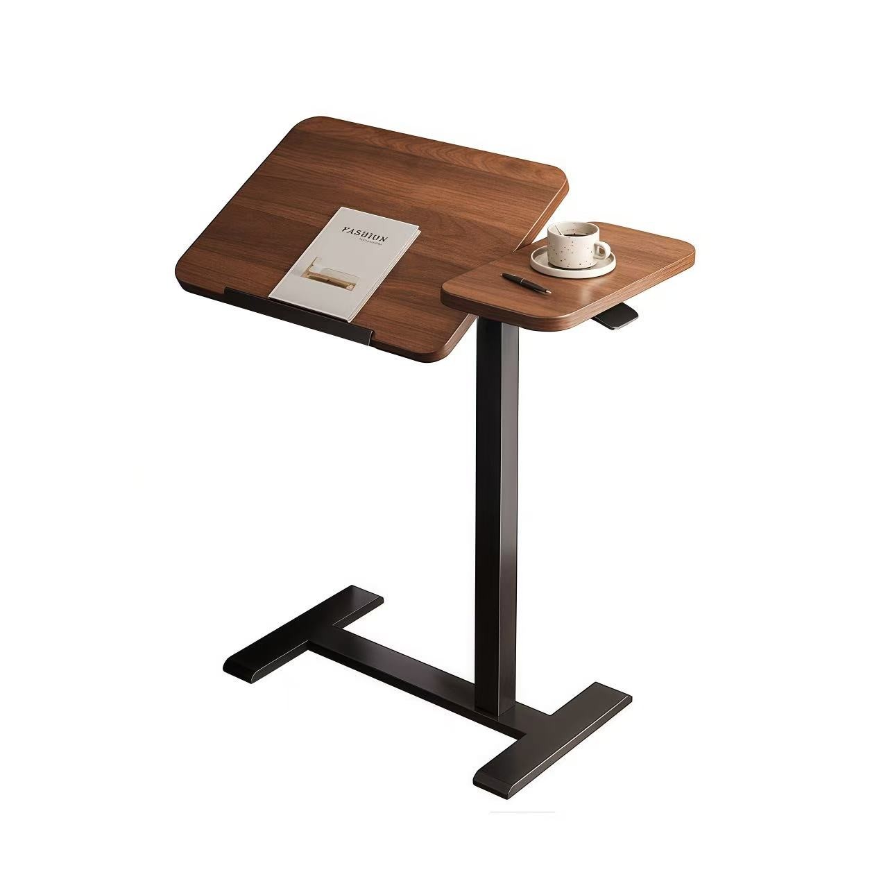 Overbed Bedside Desk, Adjustable Rolling Laptop Stand Tray Table, Walnut