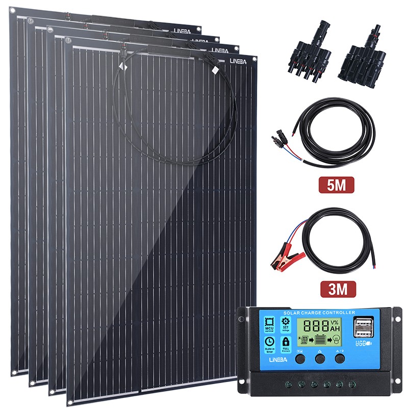 200W 400W Solar Panel Mono HighEfficiency PV for Sunshed RV Home, w/ Controller