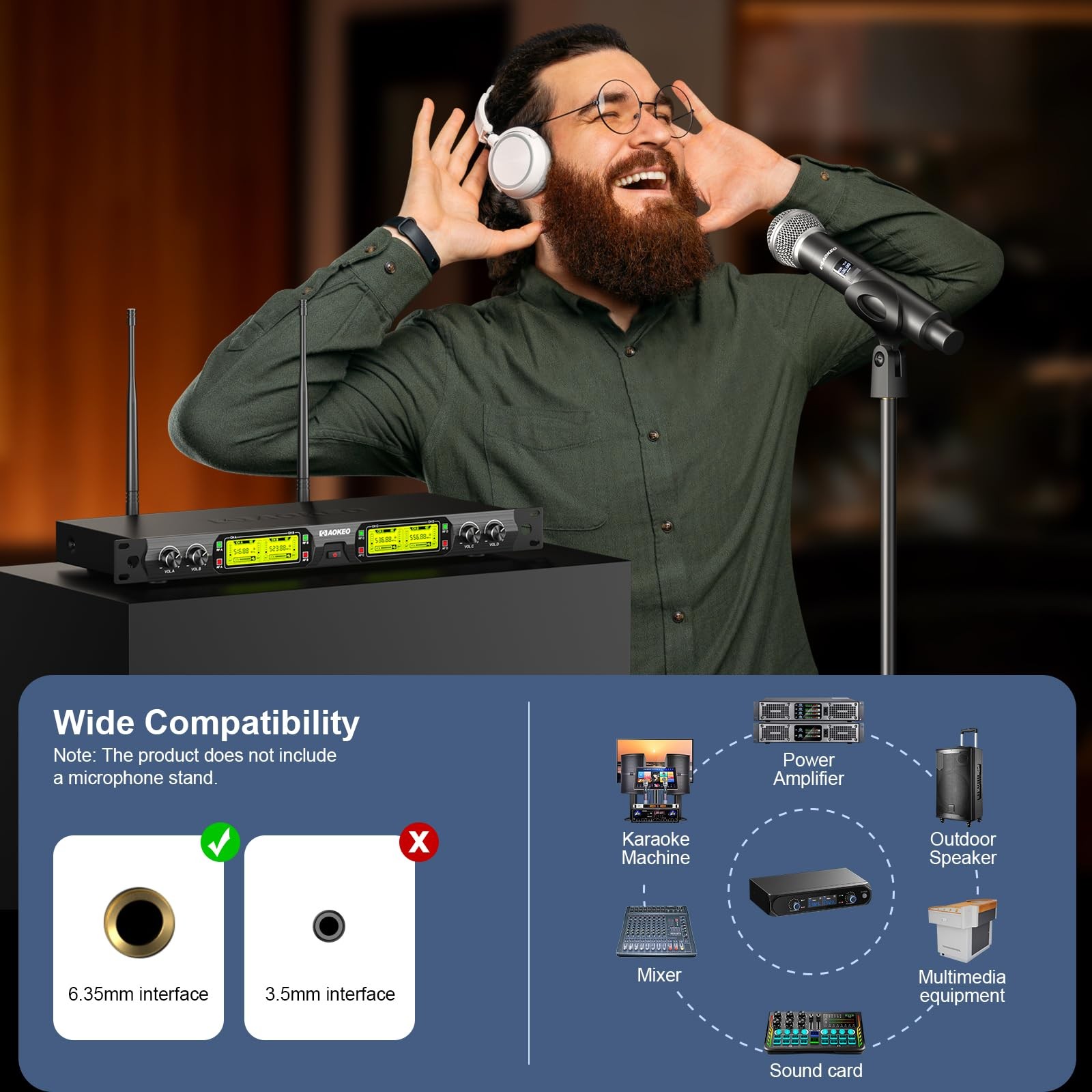 4-Channel UHF Wireless Microphone System with 4 Handheld Mics for Events