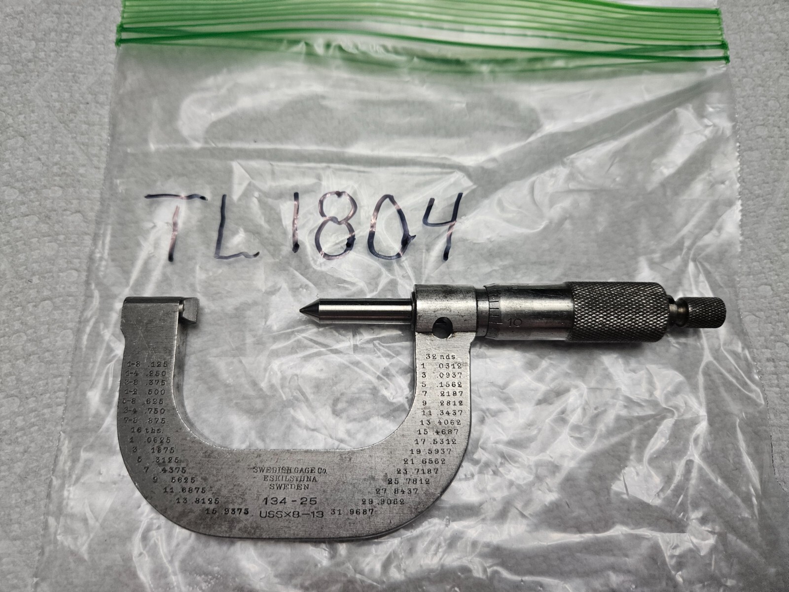 VINTAGE SWEDISH GAGE CO. #134-25 USSX 8 -13 THREAD GAGE MICROMETER
