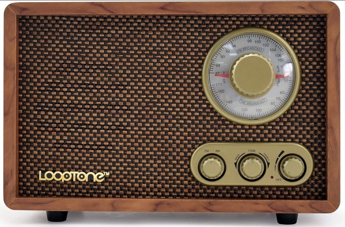 LoopTone AM FM Classic Retro Radio with Bluetooth Speaker - Vintage Wood Brown