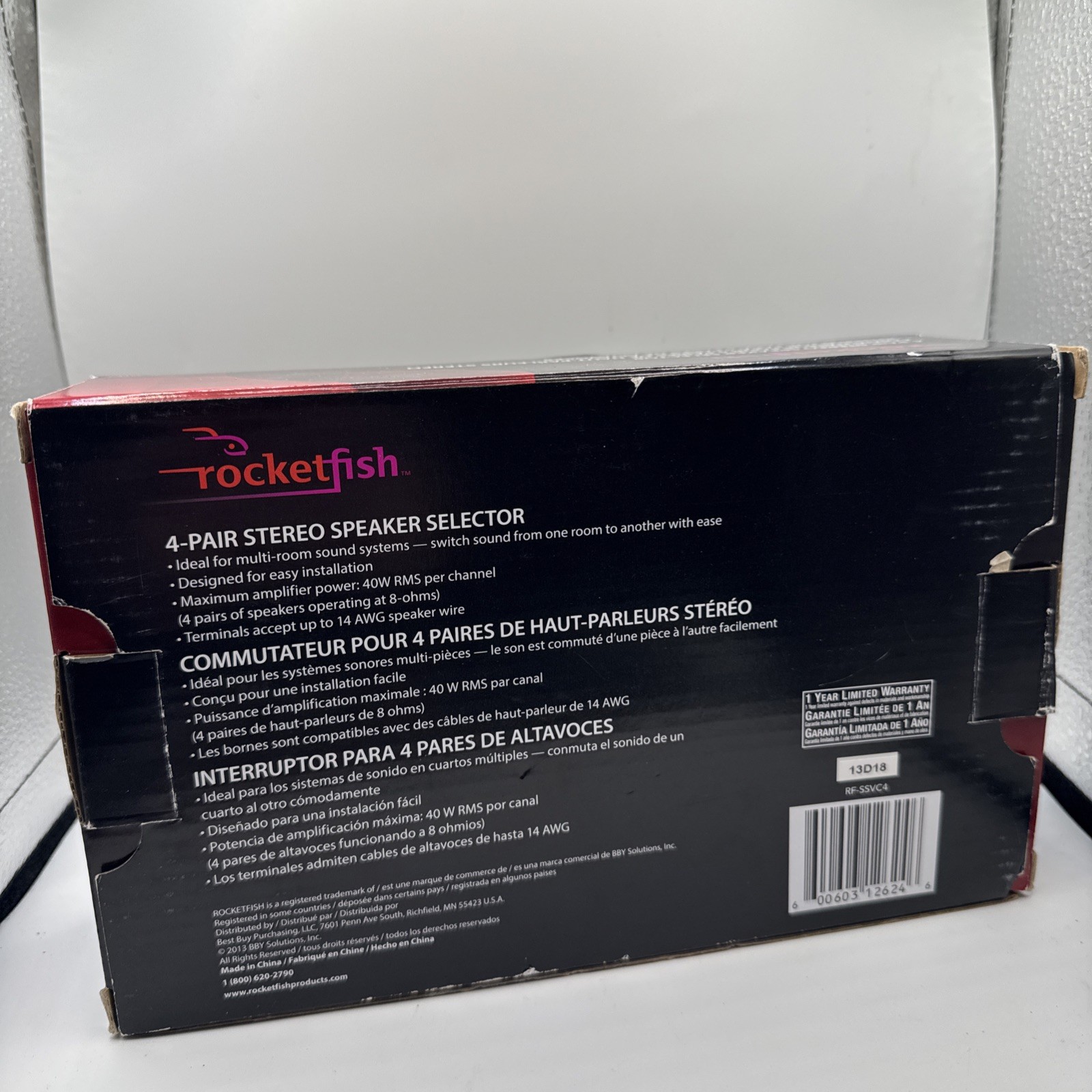 RocketFish RF-SSVC4 4-Pair Stereo Speaker Selector with Volume Control