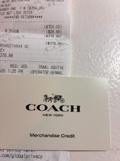 Coach gift card $378.88