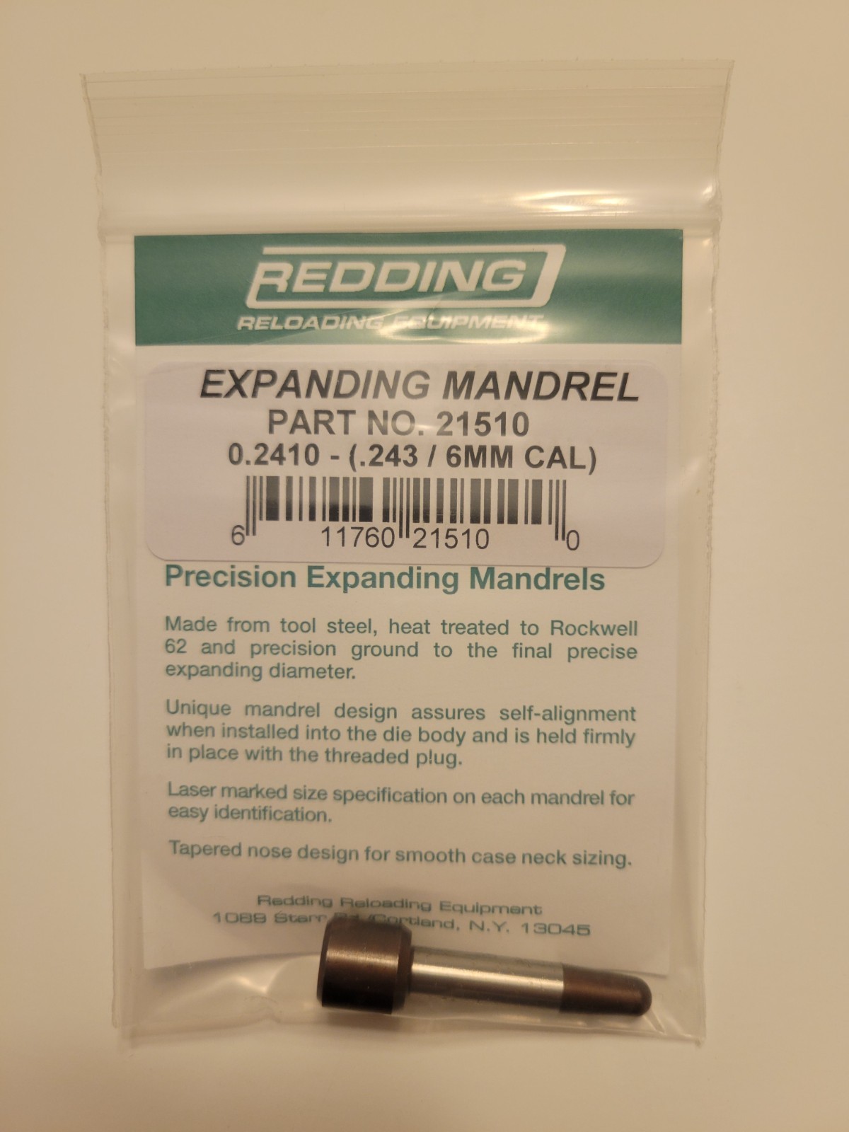 21510 REDDING 0.2410 EXPANDING MANDREL (.243/6MM CAL) - BRAND NEW - FREE SHIP