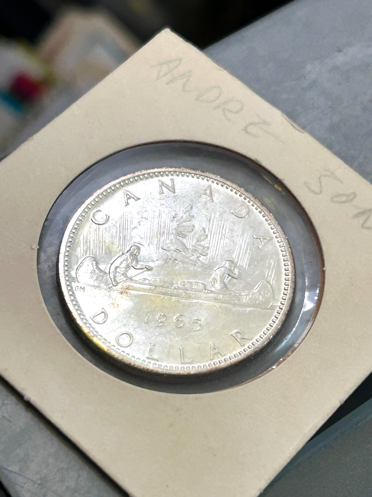 1965 Canada Silver Dollar AU/BU 80% Silver Dollar "Tarnish Spots" #477