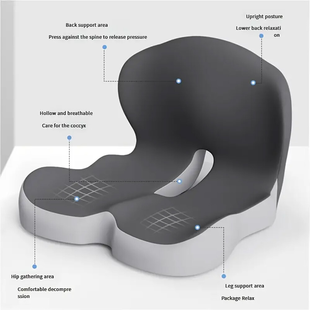 Memory Foam Seat Cushion w/Lumbar Support Pillow for Back & Sciatica Pain Relief