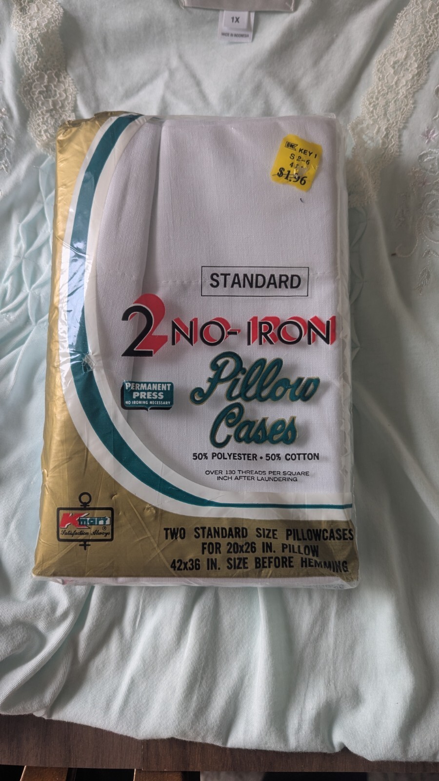 Vintage K-MART White Set 2 Standard Pillowcases Cotton/Poly