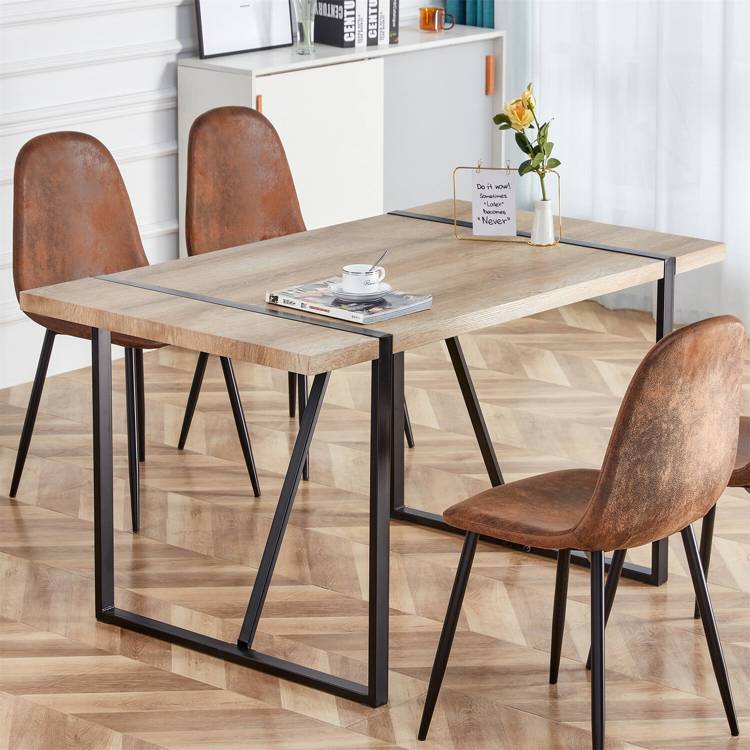 Dining Table Wood Table Kitchen Rectangular Table For 4-6 Person Rustic Brown