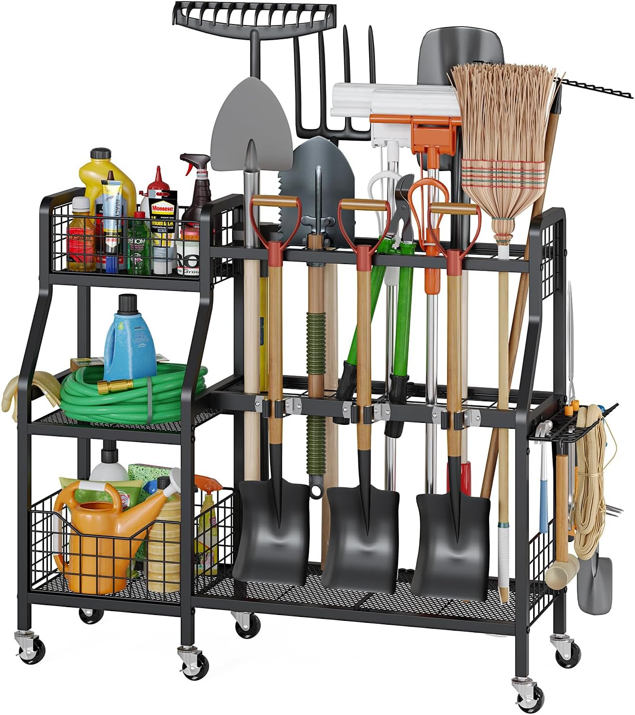 Garden Tool Organizer with 6 Wheels(3 Lockable), Heavy Duty Yard Tool Organizer
