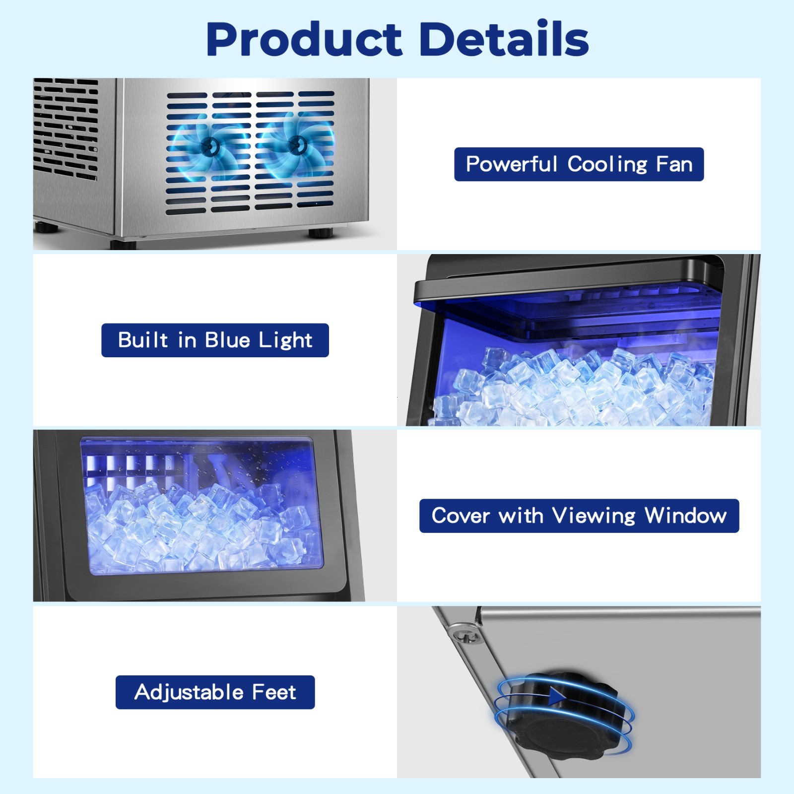 Commercial Ice Machine 90lbs Daliy18lbs Storage Stainless Steel Control Panel