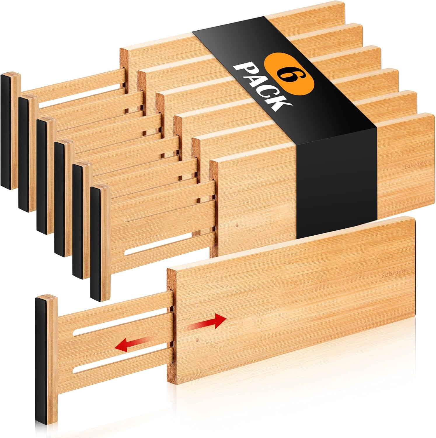 Dresser Drawer Organizers 6 Pack, 4.65'' High Adjustable from 12.5-17‘’ Bamboo D