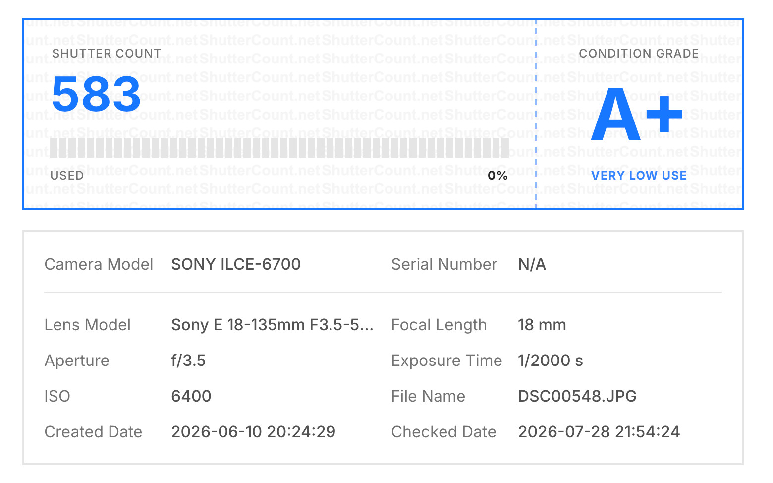 Sony Alpha a6700 APS-C Mirrorless Camera + E 18-135mm Lens LOW SHUTTER CT. 583