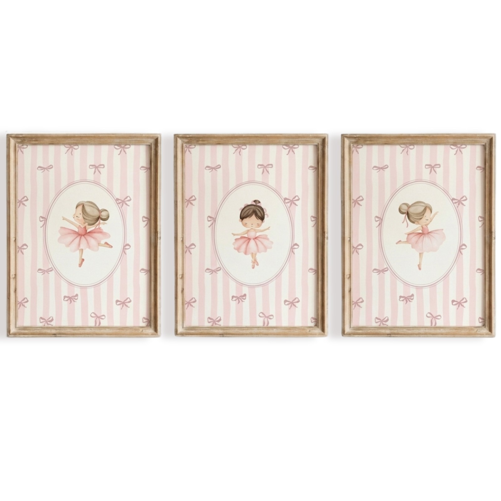 Ballerina Nursery Wall Art Set of 3 Pink Girls Room Decor Ballet Prints