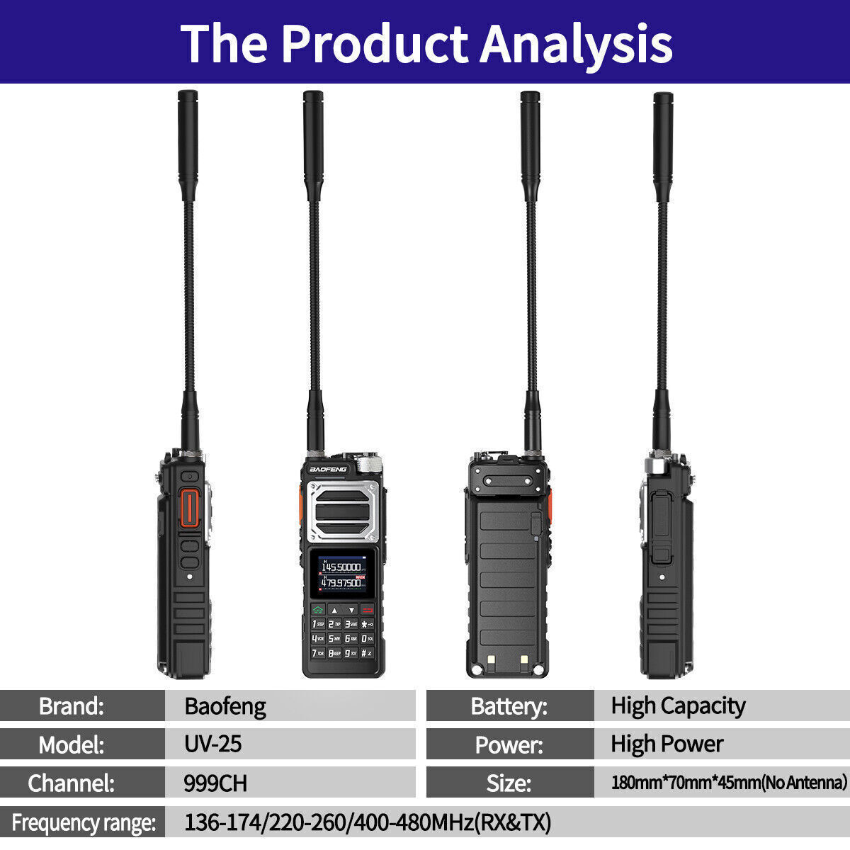 US Baofeng UV25 Walkie Talkie Long Range Tri-power Two Way Radio+48cm Antenna X2