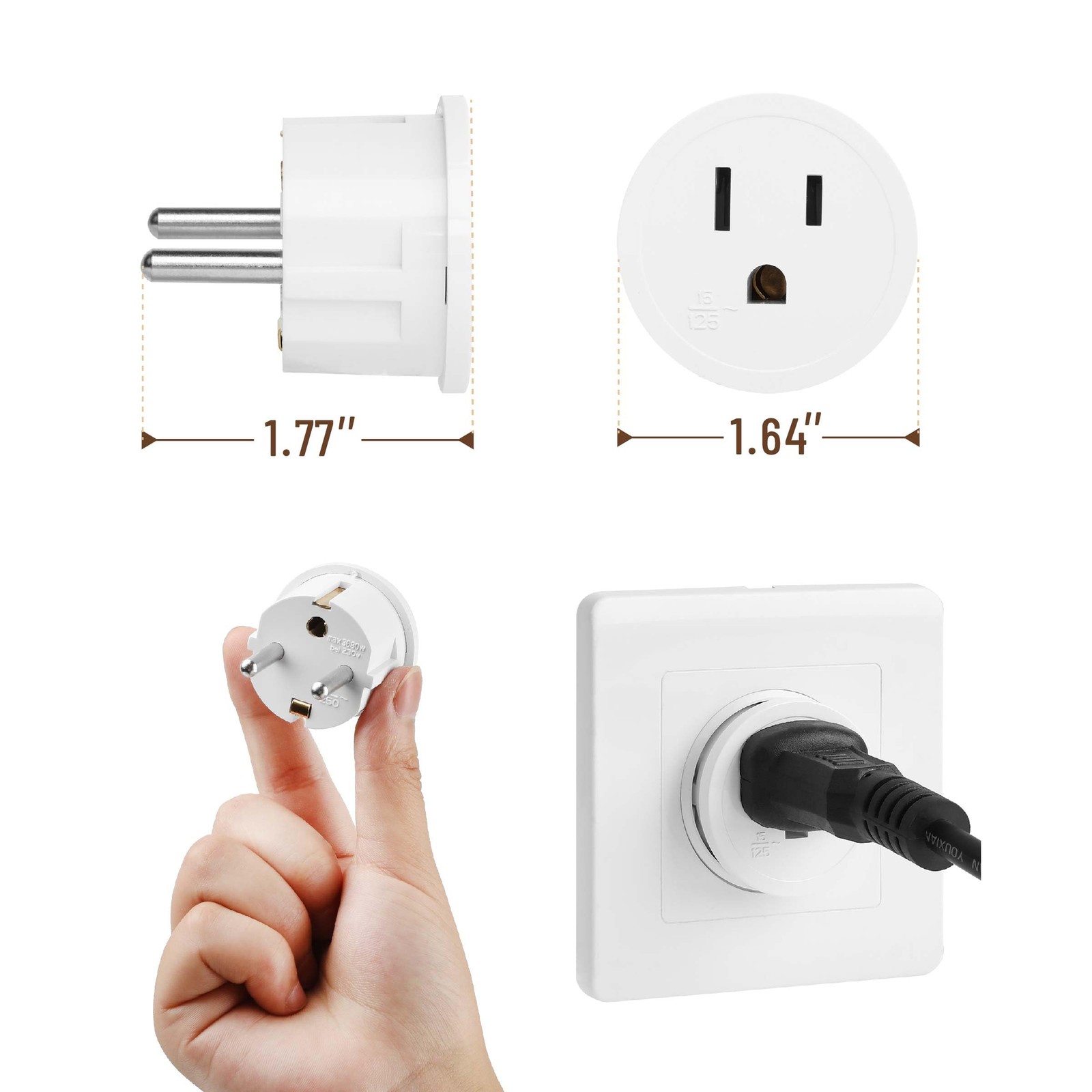 Bates- European Travel Plug Adapter, 2 Pack, Type E/F, 2 Pack