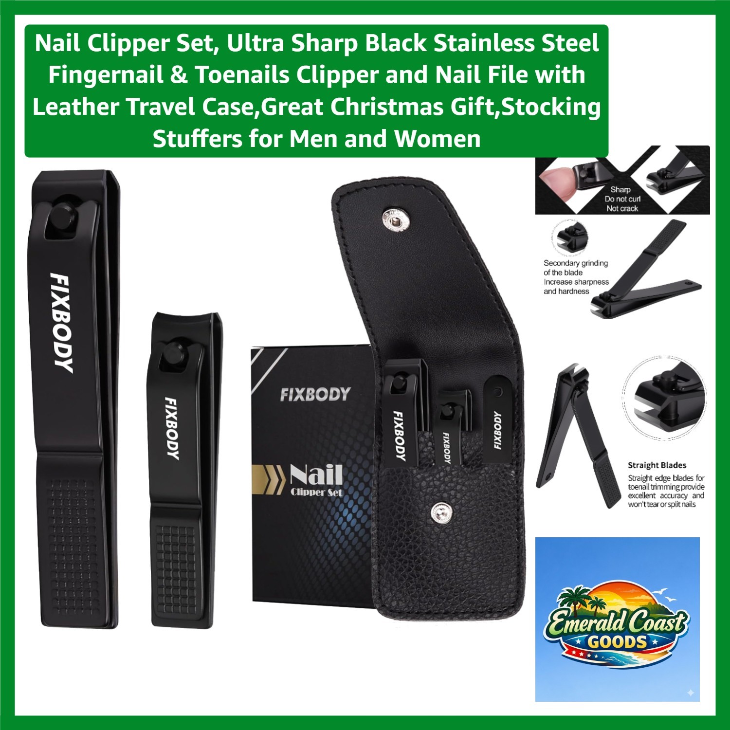 Luxury Nail Trim Kit: Sharp Stainless Steel Clippers & File with Leather Storage