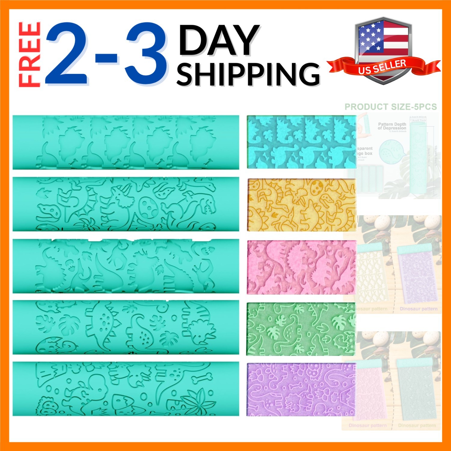 5 Pcs Polymer , Dinosaur Themed Embossing Rollers Pottery Stamp, Like Texture...