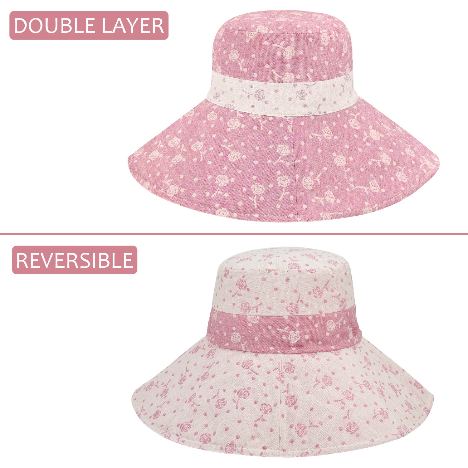 Beach Hat Women Summer Foldable Hat Breathable Reversible Sun Hat Women