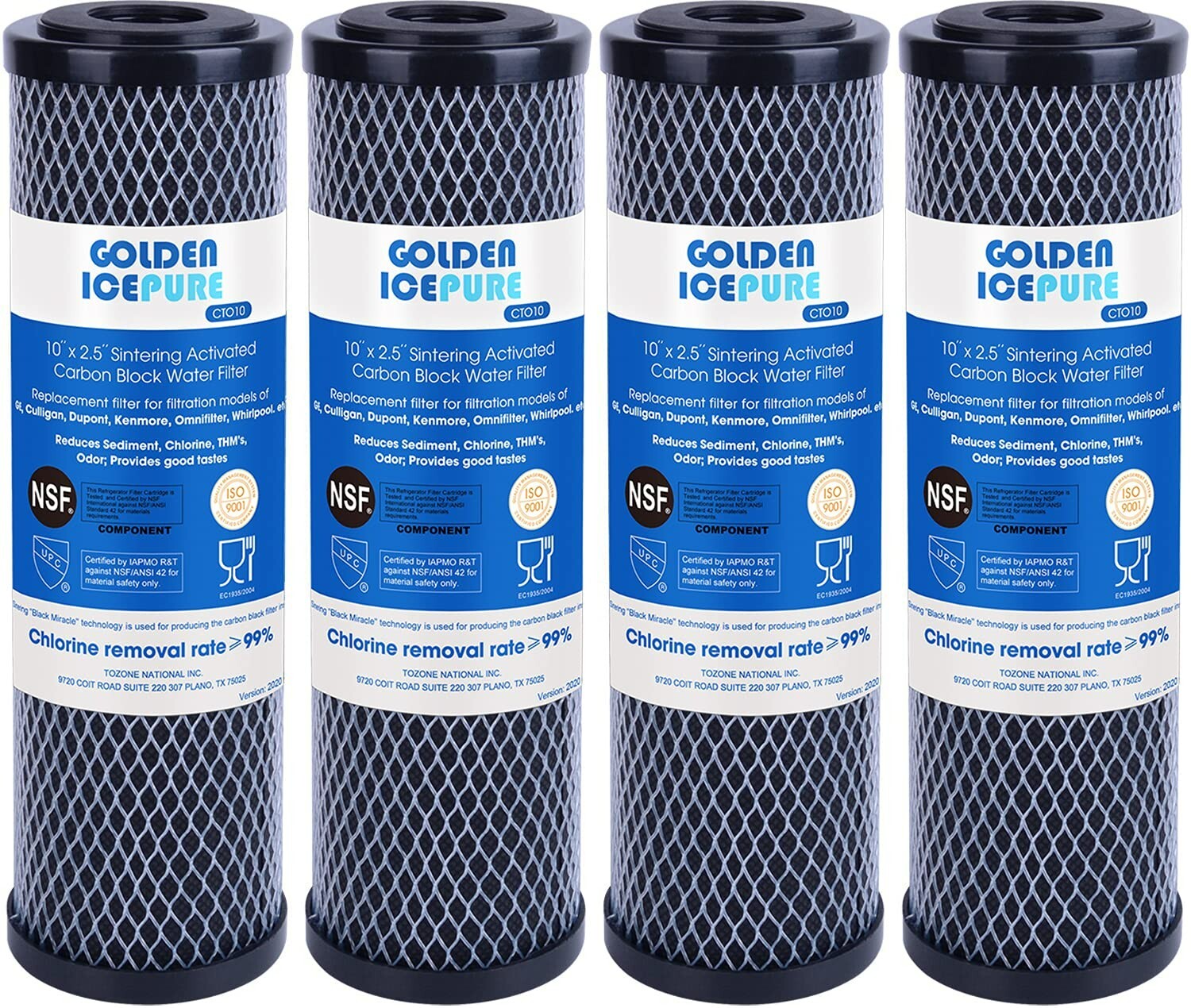 1 Micron 2.5" x 10" Whole House CTO Carbon Water Filter Cartridge ,4PACK