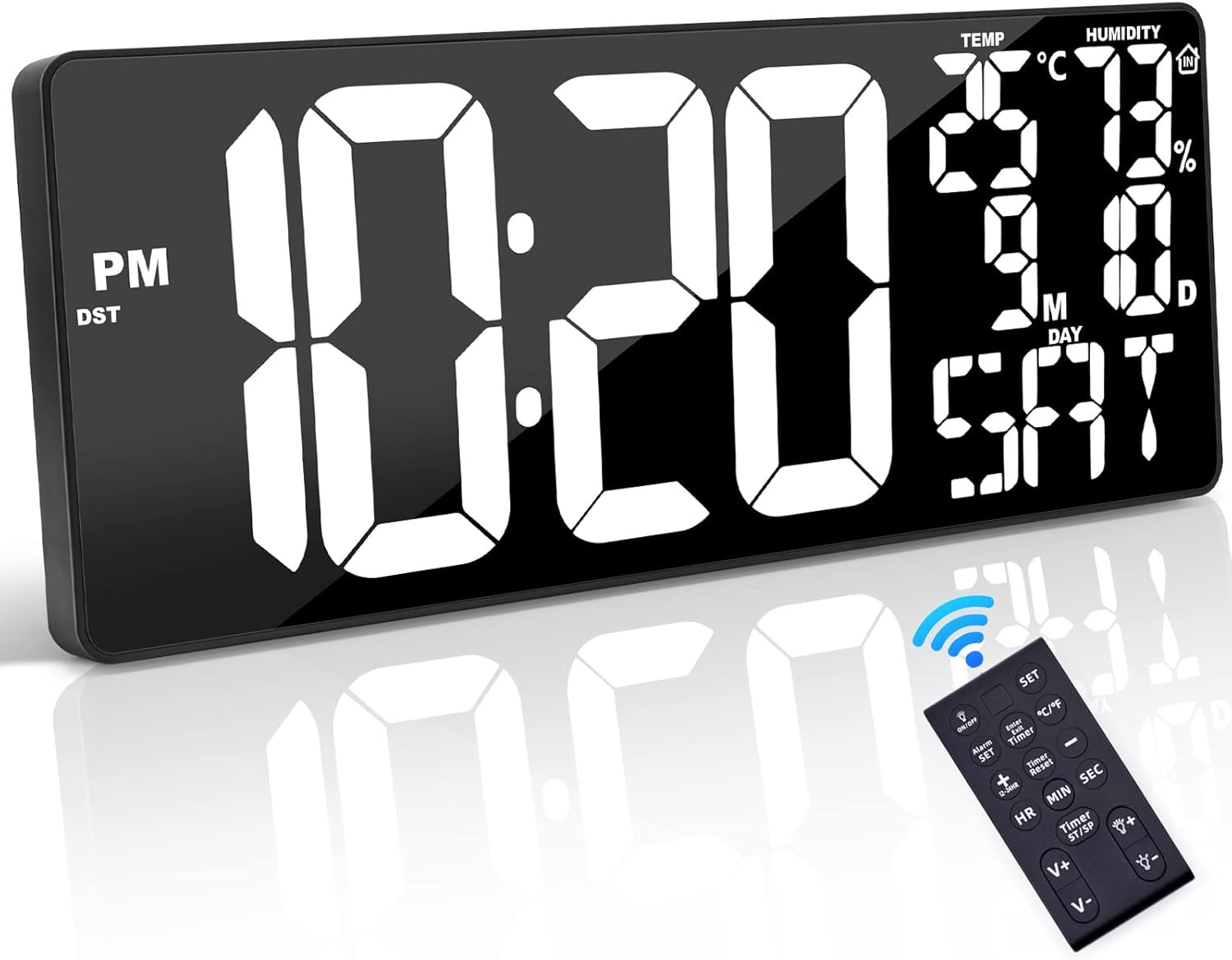 18 Inch Oversized Digital Wall Clock with Remote Control, Auto-Dimming, Temperat