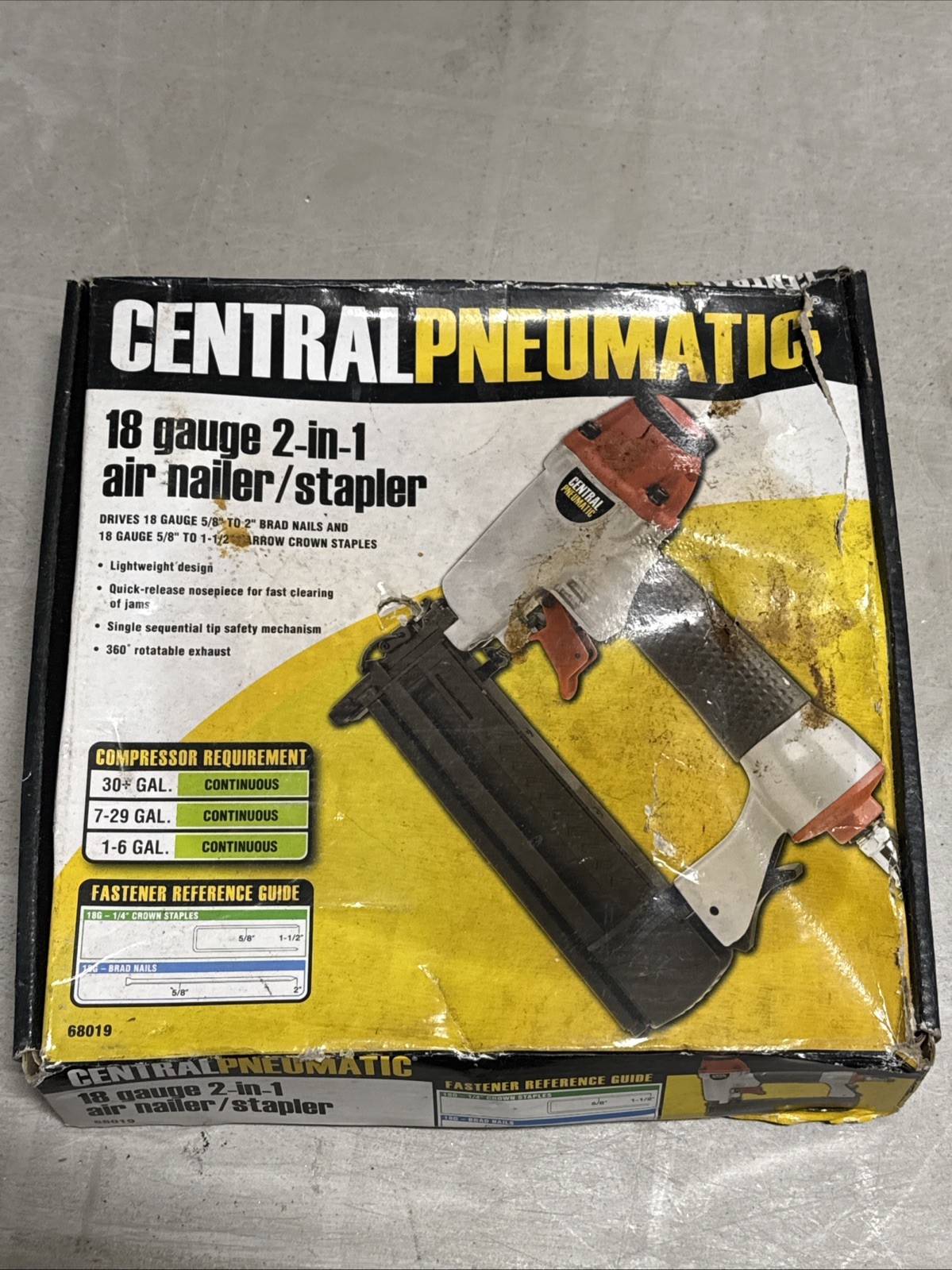 Central Pneumatic 18 Gauge 2-in-1 Air Nailer / Stapler Tool NIB & Brad Nails