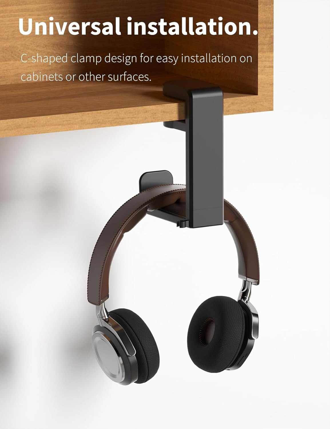 Under Desk Headphone Holder with 360-Degree Rotation, Black