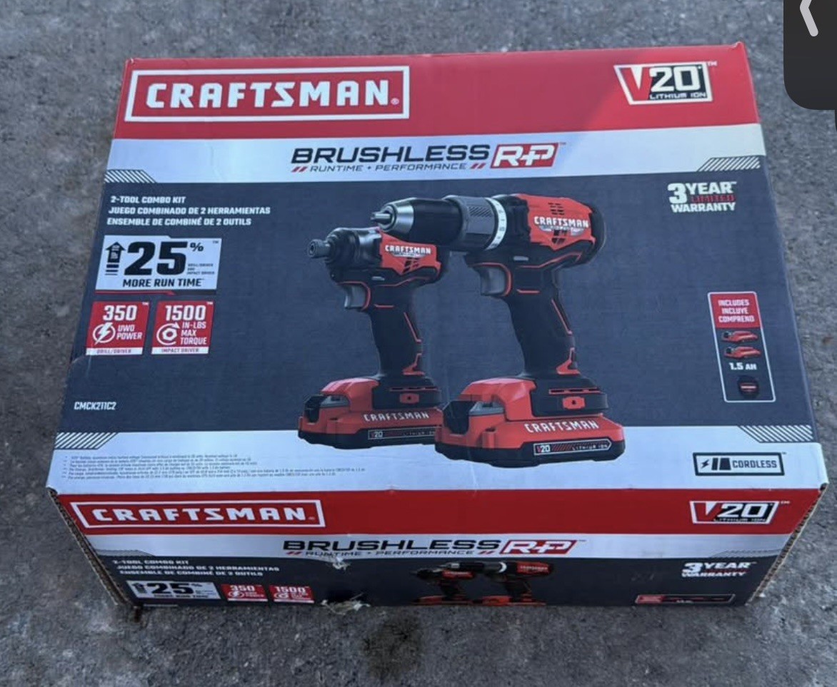 CRAFTSMAN V20 Brushless RP Cordless 2-Tool Kit w/2 Batteries & Charger CMCK211C2