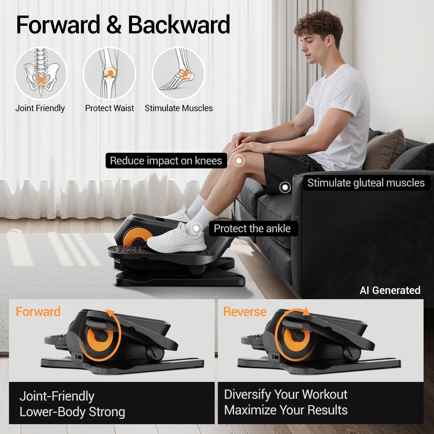 Under Desk Elliptical Machine 12 Automatic Programs - Quiet Seated Pedal