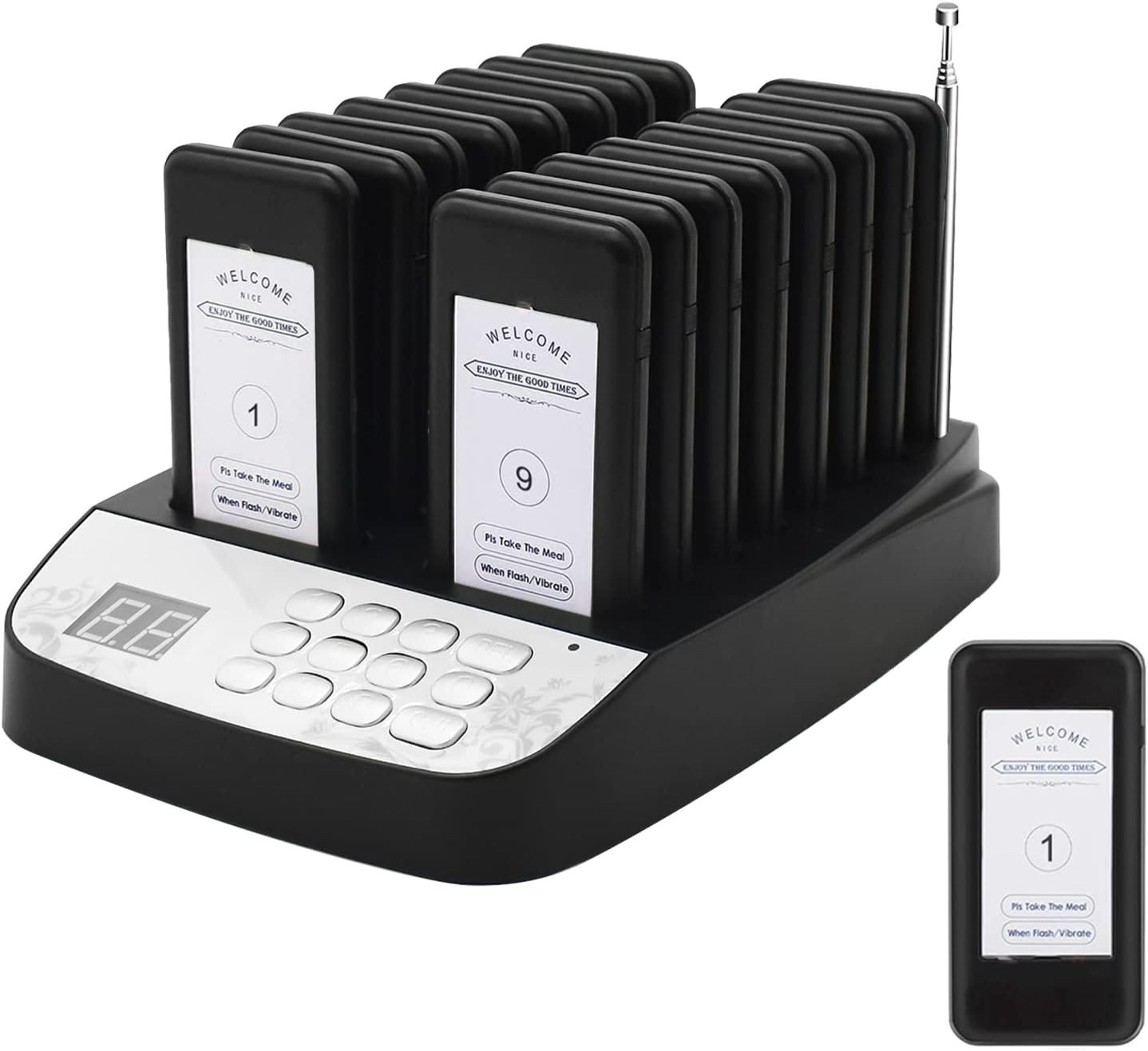 16-Unit Wireless Restaurant Pager System with Vibration and Flash Alert Modes