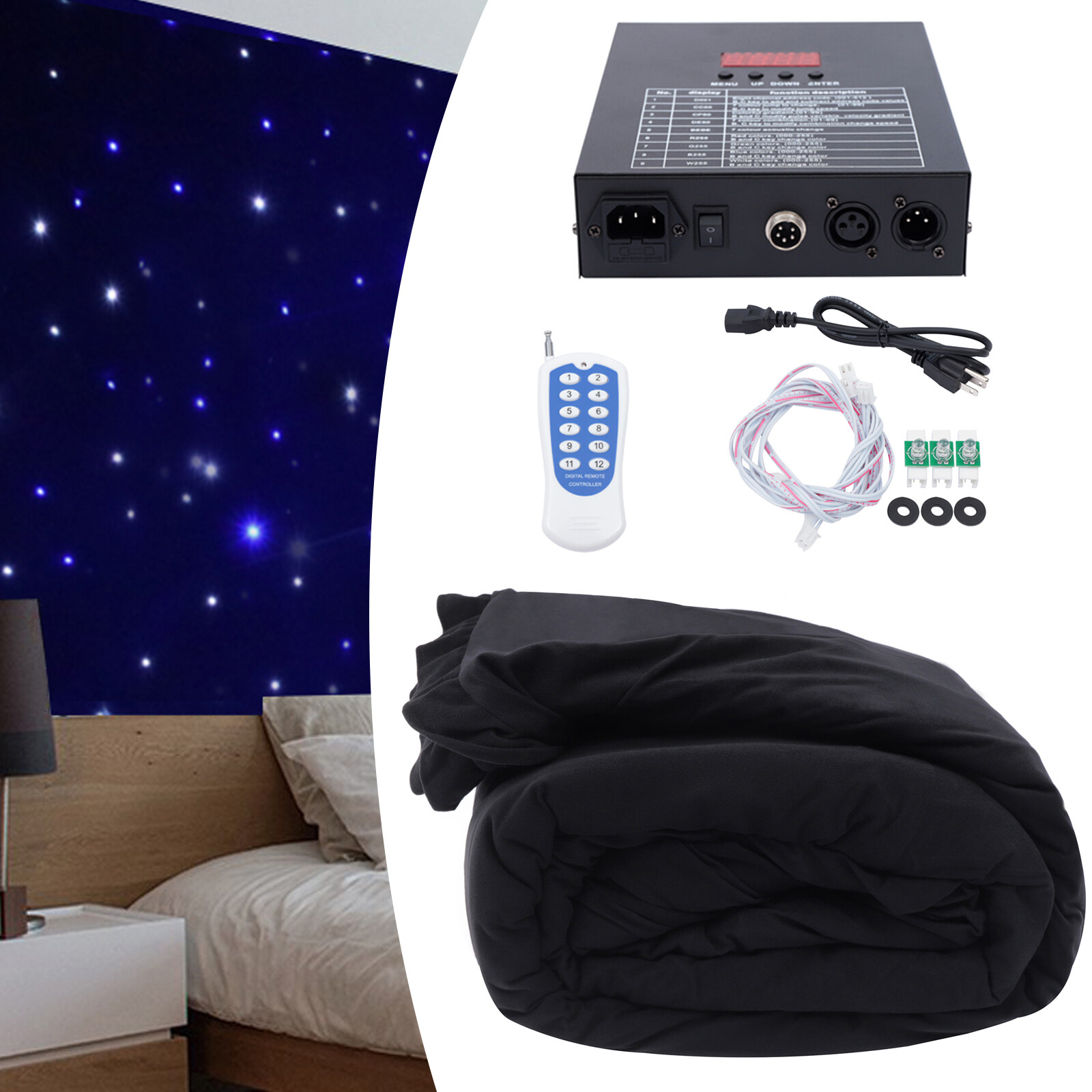 LED Star Stage Backdrop Curtain White&Blue Starlight Sky Background with Remote