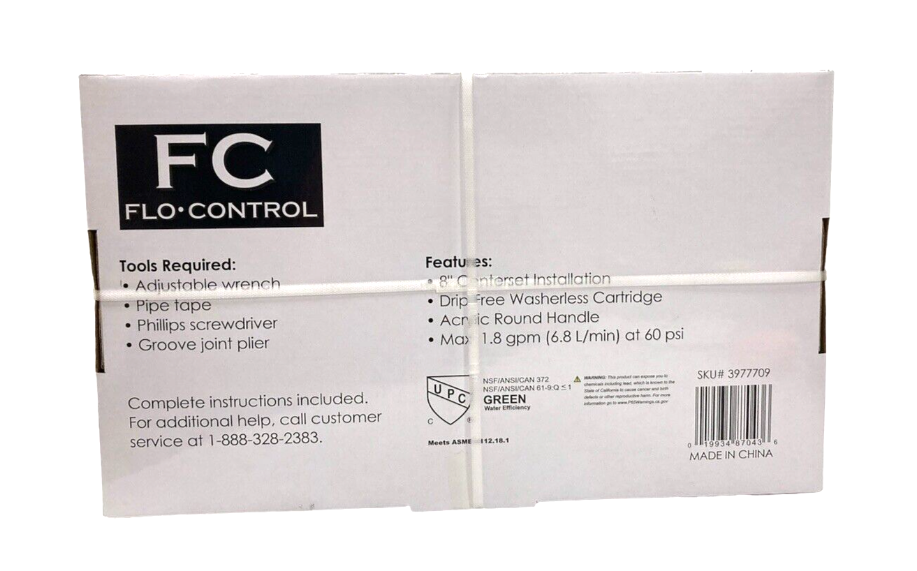 Flo Control 8” 2-Handle Chrome Kitchen Faucet New in Box