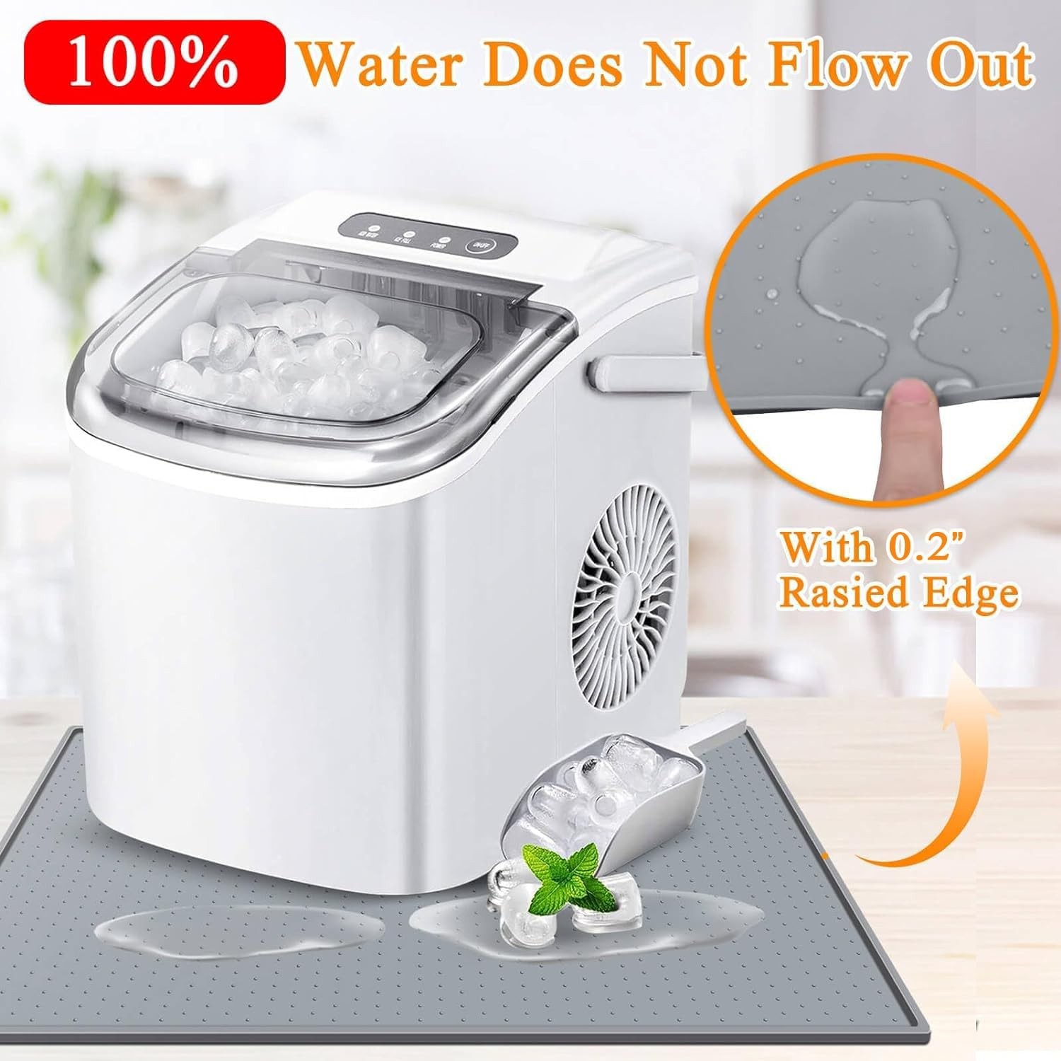 Nugget Ice Maker Countertop Mat with Non-Slip Dots, Waterproof Silicone Mat...
