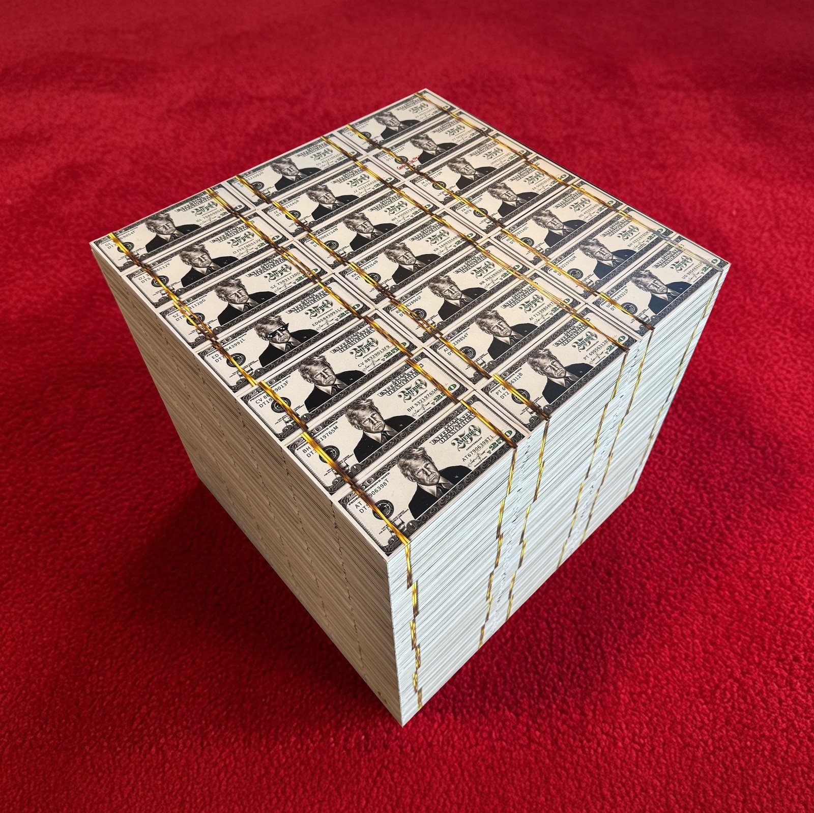 TRUMP 250 ANNIVERSARY GOLD STACKS CUBE TABLE 18x18" - MATTE TEXTURED