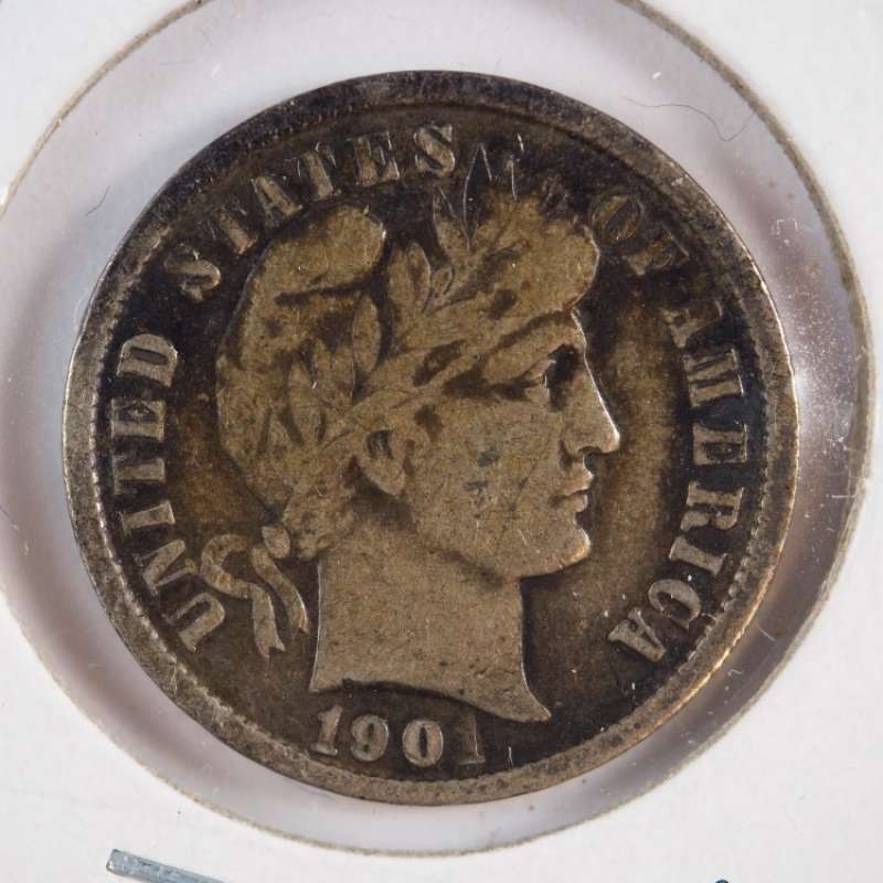 1901 P Barber Dime with Full Liberty 90% Silver Very Fine (VF) - SKU 9USDM