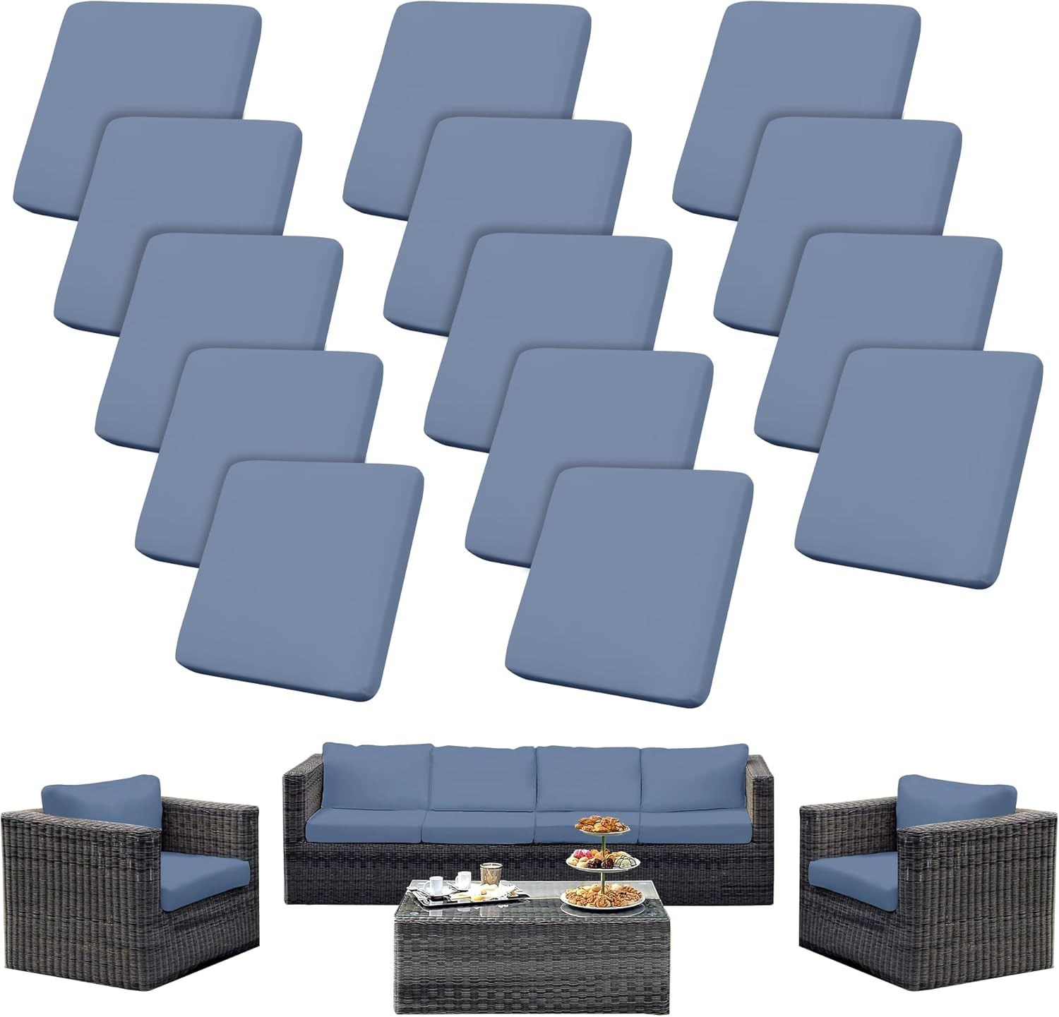 Outdoor Cushion Covers Set,14Pcs Patio Furniture Couch Seat Slipcovers, Replacem