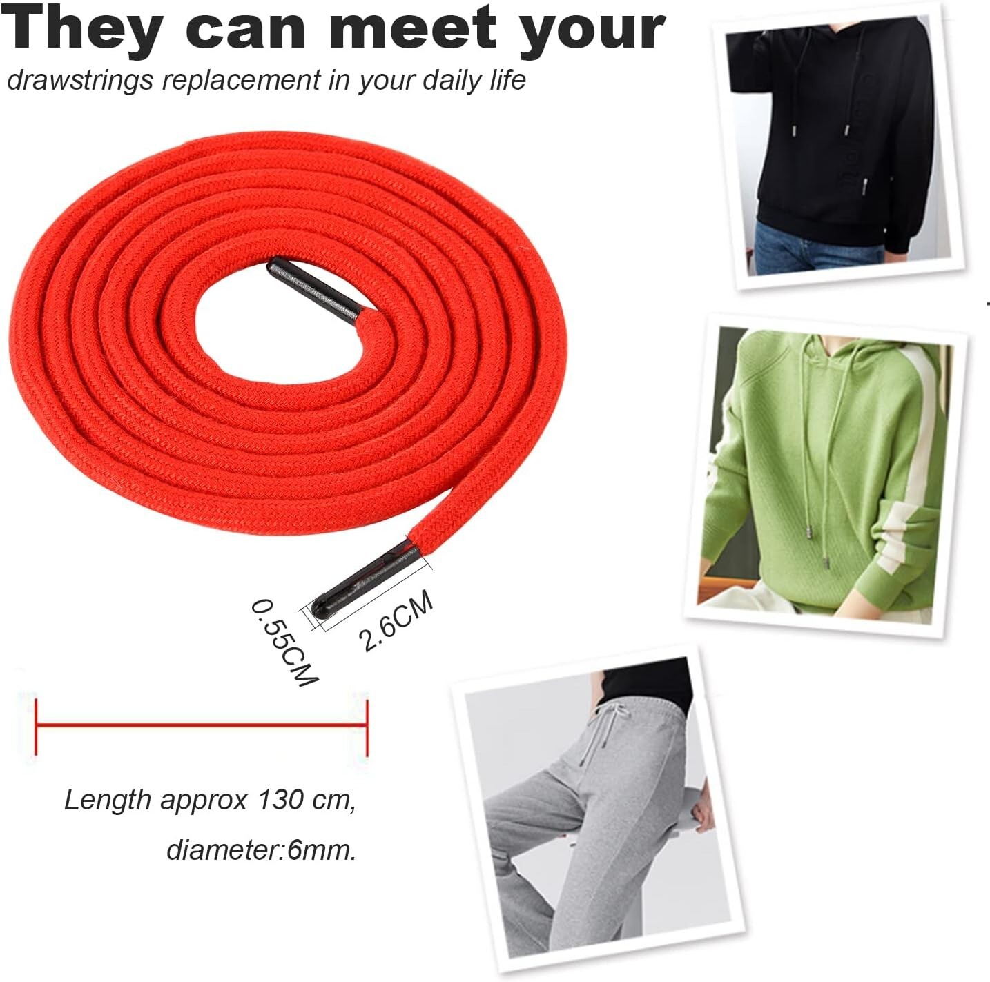 Drawstring Cord Replacement Cording with Easy Threaders+Cord Locks End