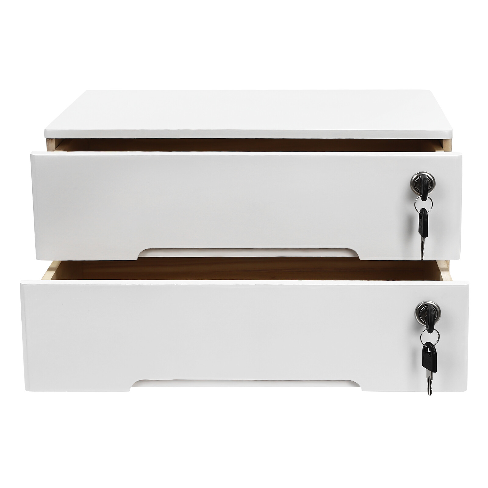 Compact Lockable 2-Drawer Wooden Desktop Storage Cabinet with Keys
