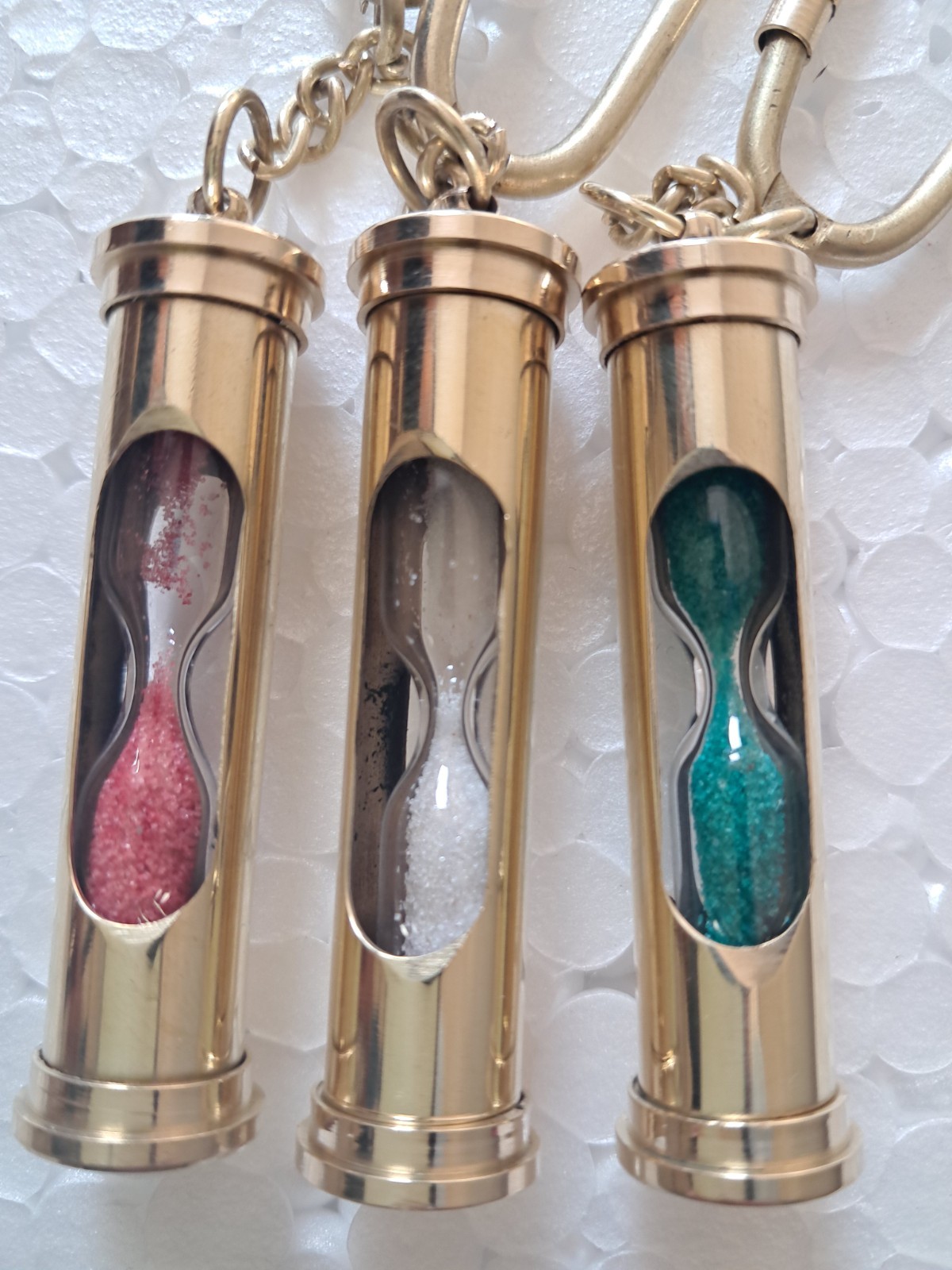 Lot of 3 Colorful Sand Timer Keychains – Mini Hourglass Key Rings