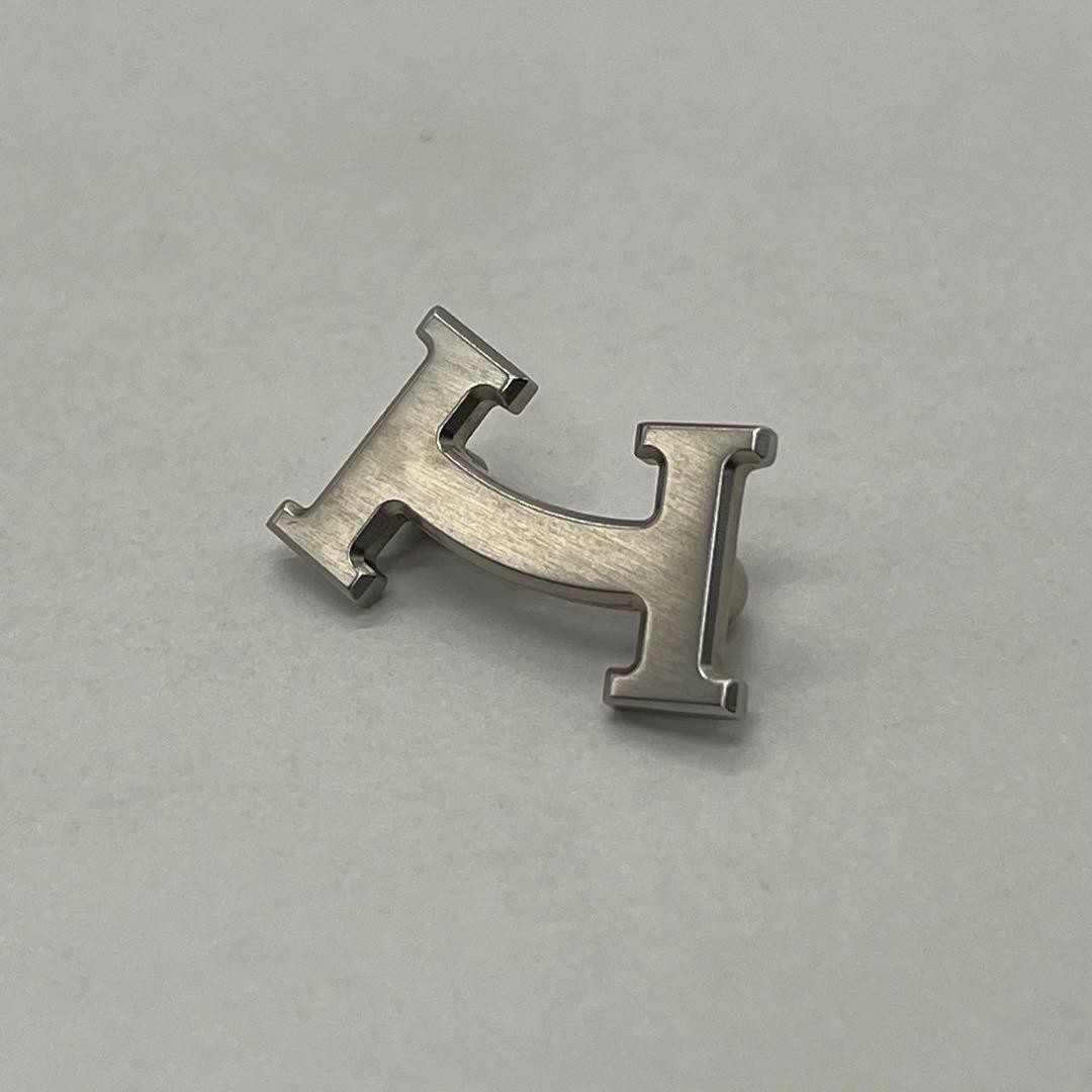 Hermes H Smile Pin Brooch Silver Metal AB Used with Box & Pouch