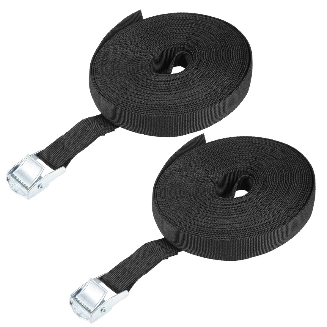 10Mx25mm Lashing Strap Cargo Tie Down Cam Lock Buckle Up to 80Kg, Black, 2Pcs
