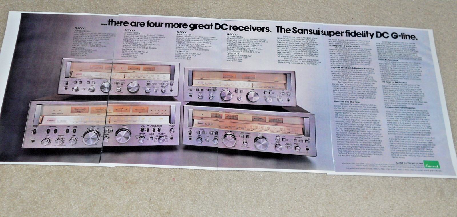 Sansui G-8000, G-7000, G-6000, G-5000, Specs, Articles, 4 pages, 1978
