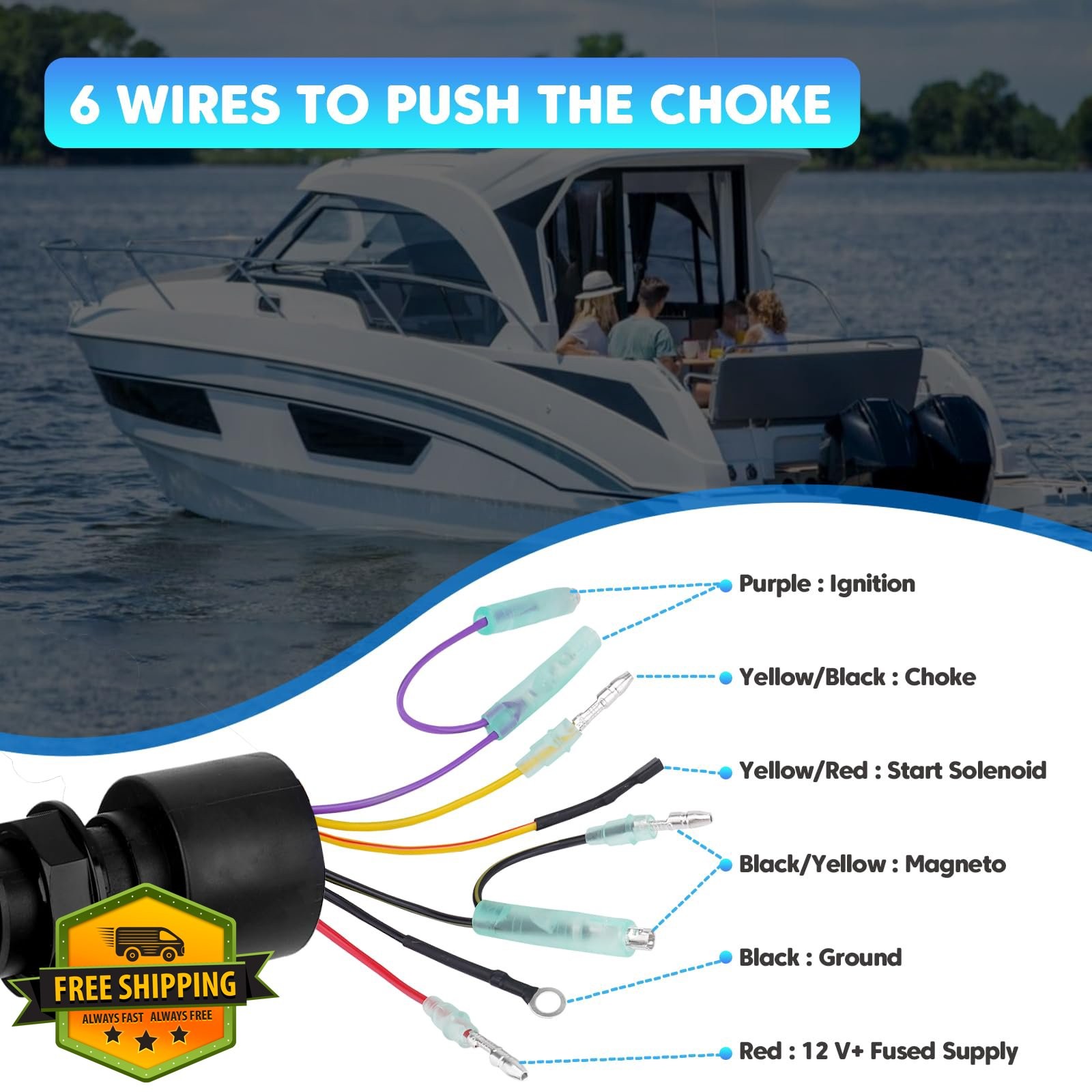 Boat Ignition Switch 3 Pos 6 Wire 2 Keys for Mercury Mariner Outboard