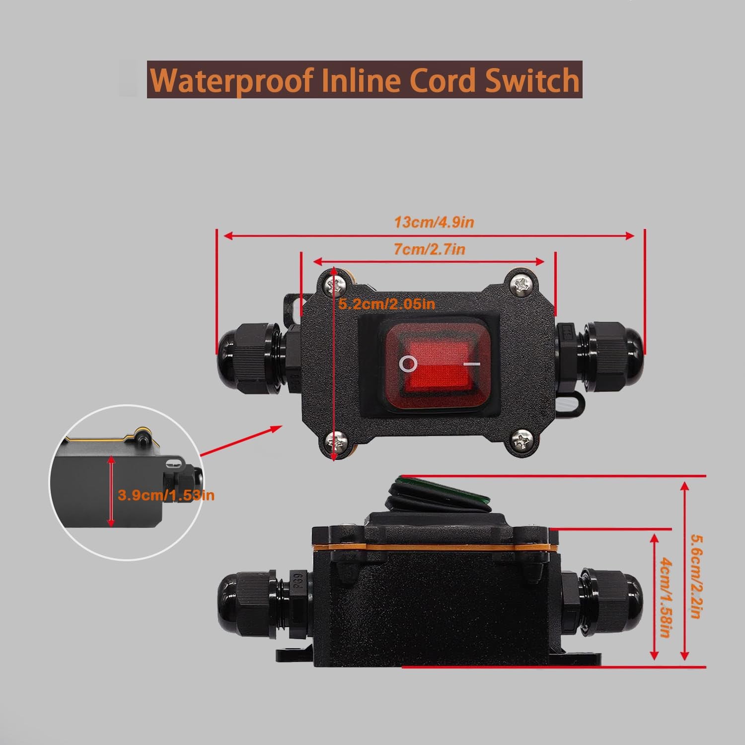 DC 12V Inline Switch DC 12-24V DPST Dual Side Wiring Switchs 25A Inline