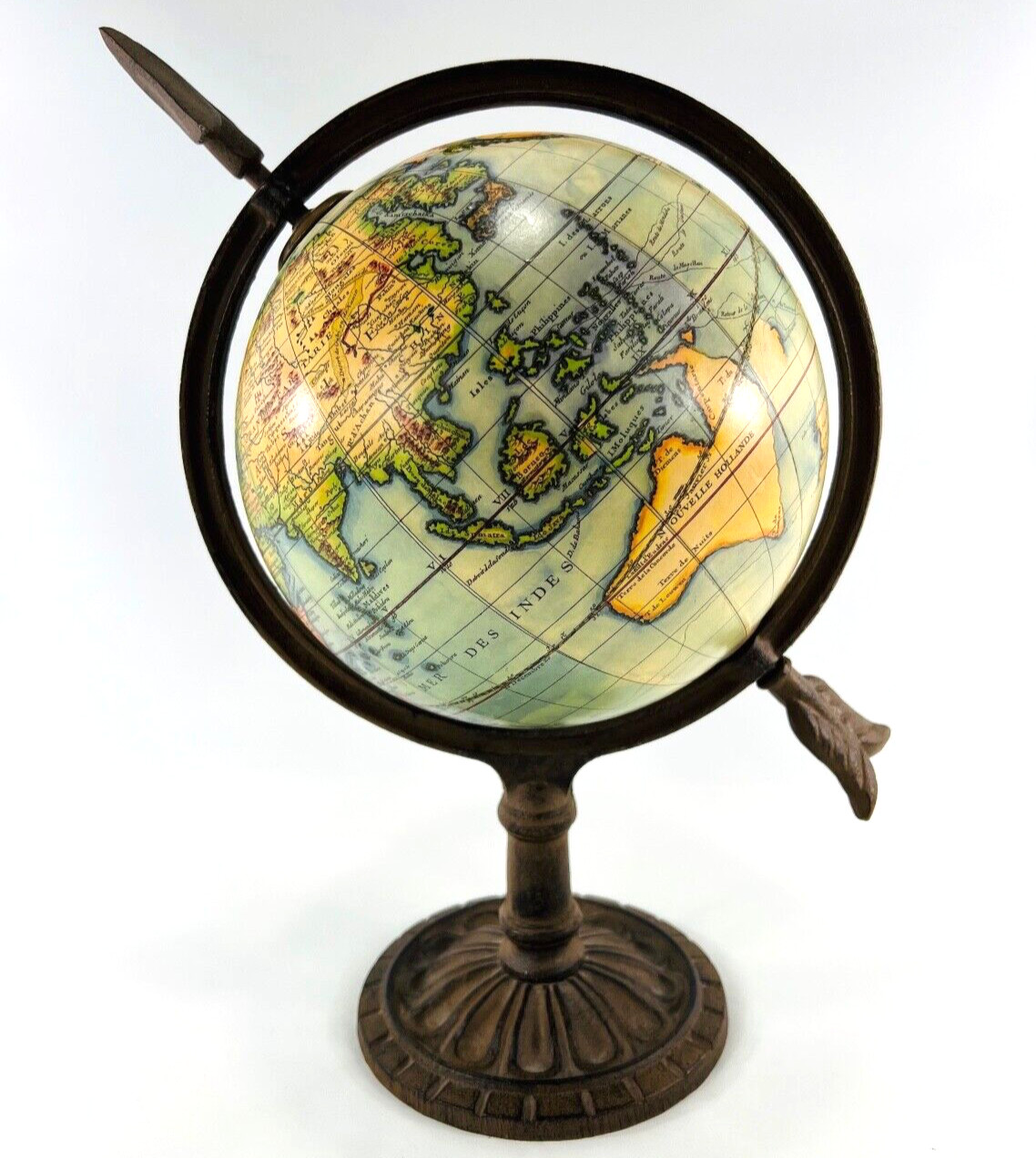 Vintage Globe 70's Cast Iron Base Table Top Paris Globe Old World Look 14" H