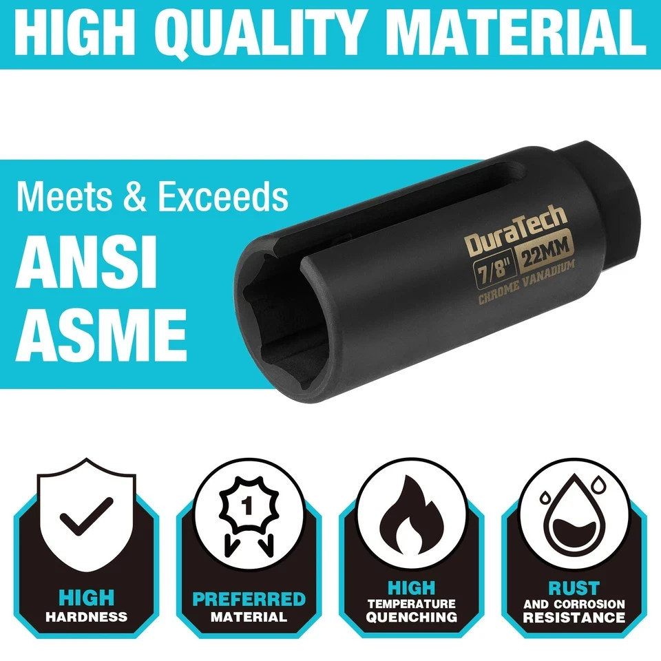 DURATECH O2 Oxygen Sensor Socket 3/8" Drive x 7/8"(22mm), Onesize