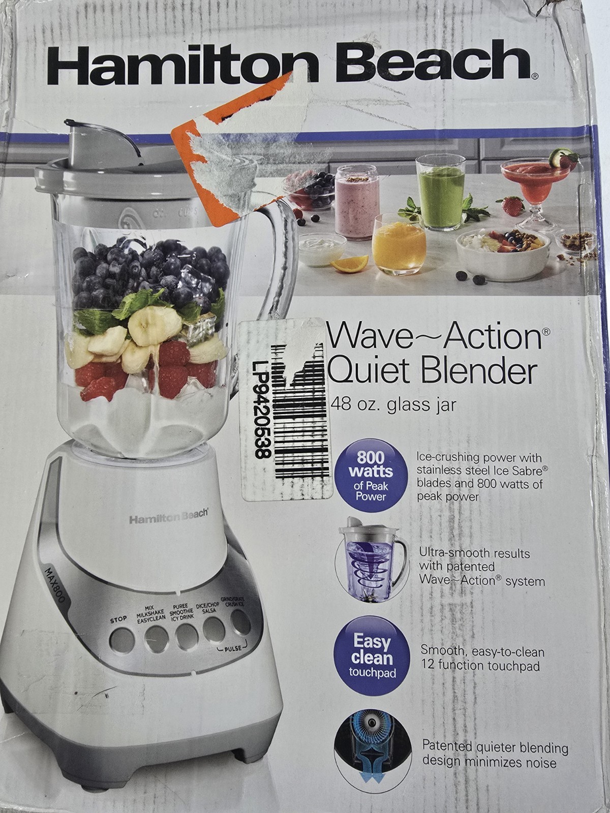 Hamilton Beach Wave action quiet Blender 48oz Jar 12 Functions New in open box