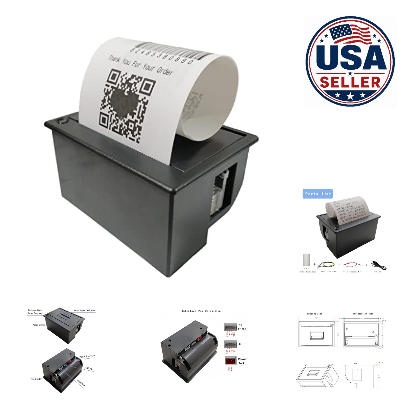 Thermal Receipt Printer 58mm Embedded 5-9V RS232 TTL USB Serial Port MCU
