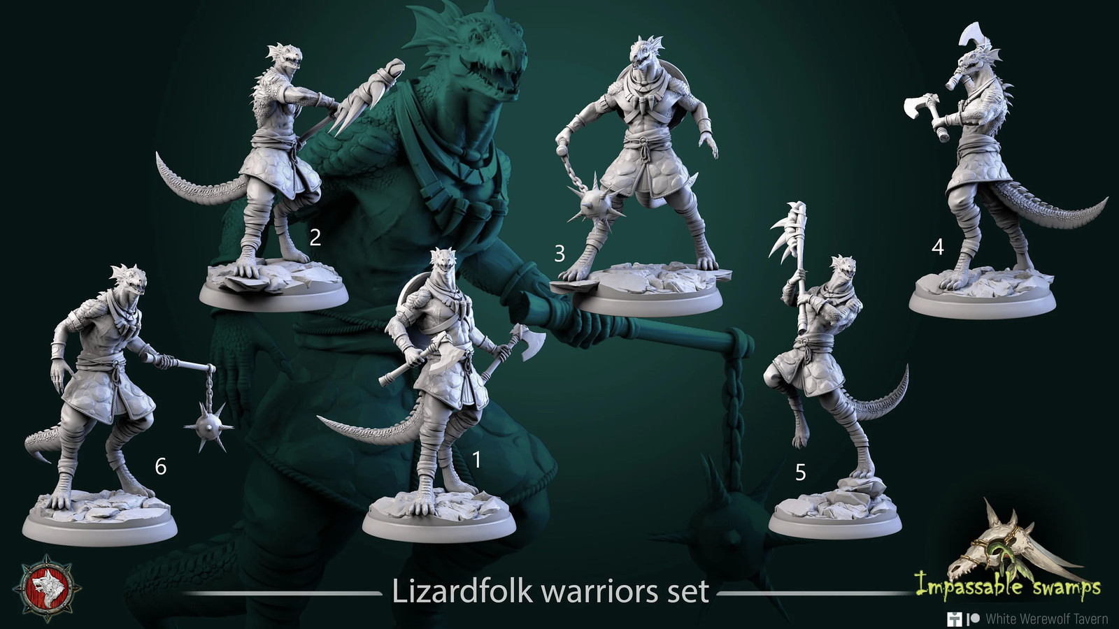 Lizardfolk Warriors (Set of 6) - 28mm Heroic - Resin Tabletop Miniatures