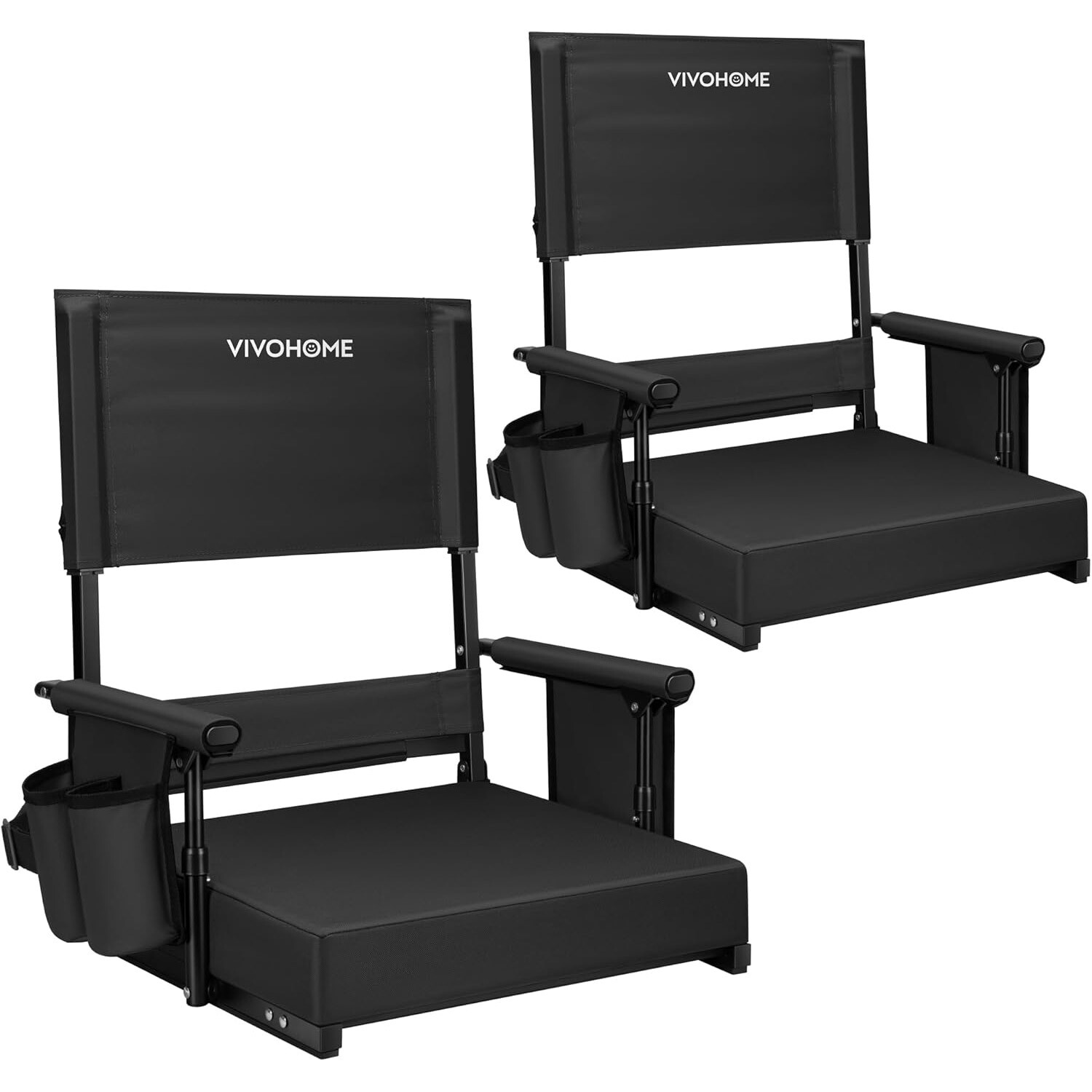 Portable Stadium Seats 2 Pack Height Adjustable High Back Bleacher Chairs Black